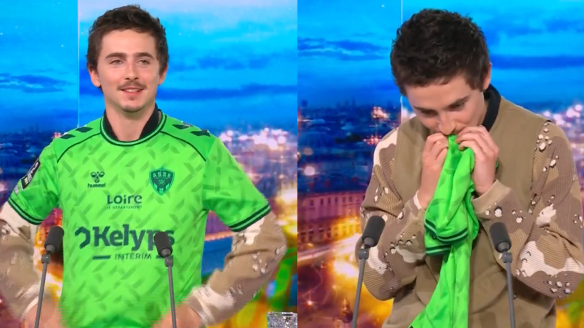 Timothée Chalamet recebe camisa do Saint-Étienne ao vivo na TV francesa - Imagem do artigo